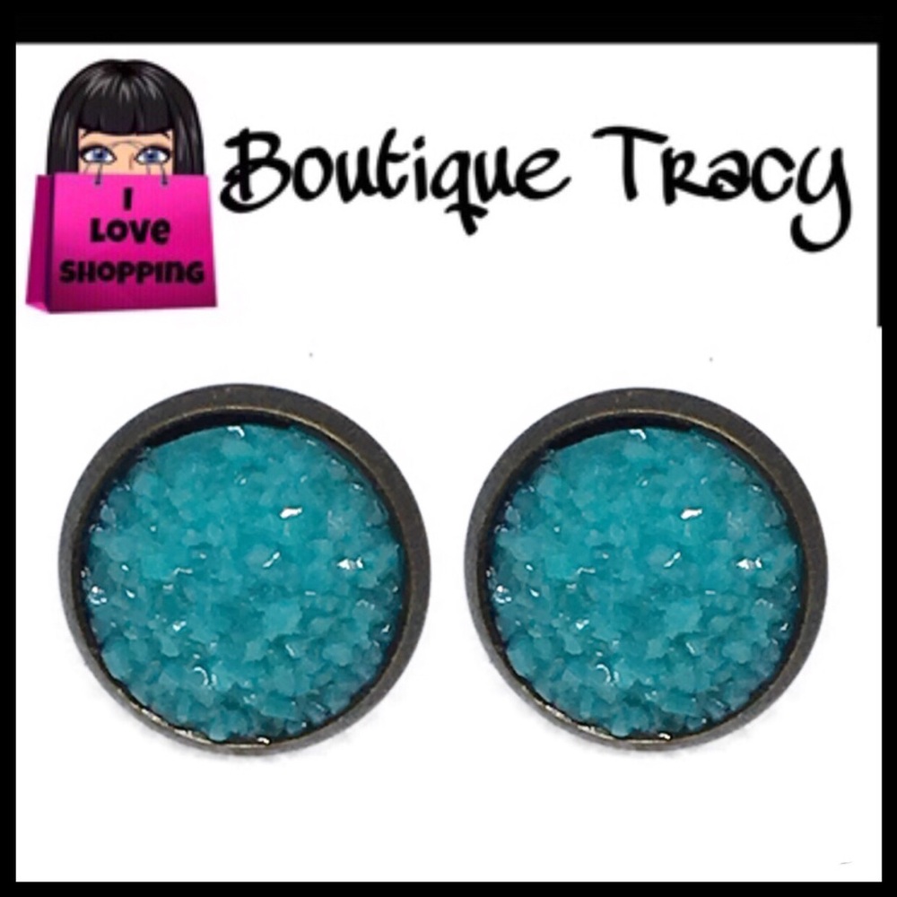 Turquoise Crystal Druzy Style Stud Earrings